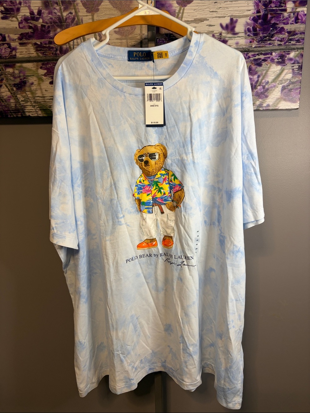 Polo by Ralph Lauren Light Blue Tie-Dye Polo Bear Graphic Tee NWT Size 3XB